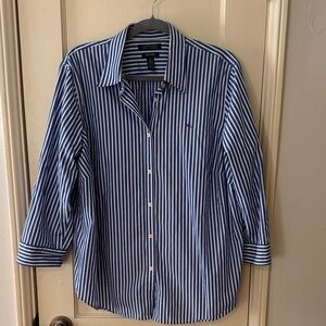 Lauren Ralph Lauren Navy and White Striped Button Down